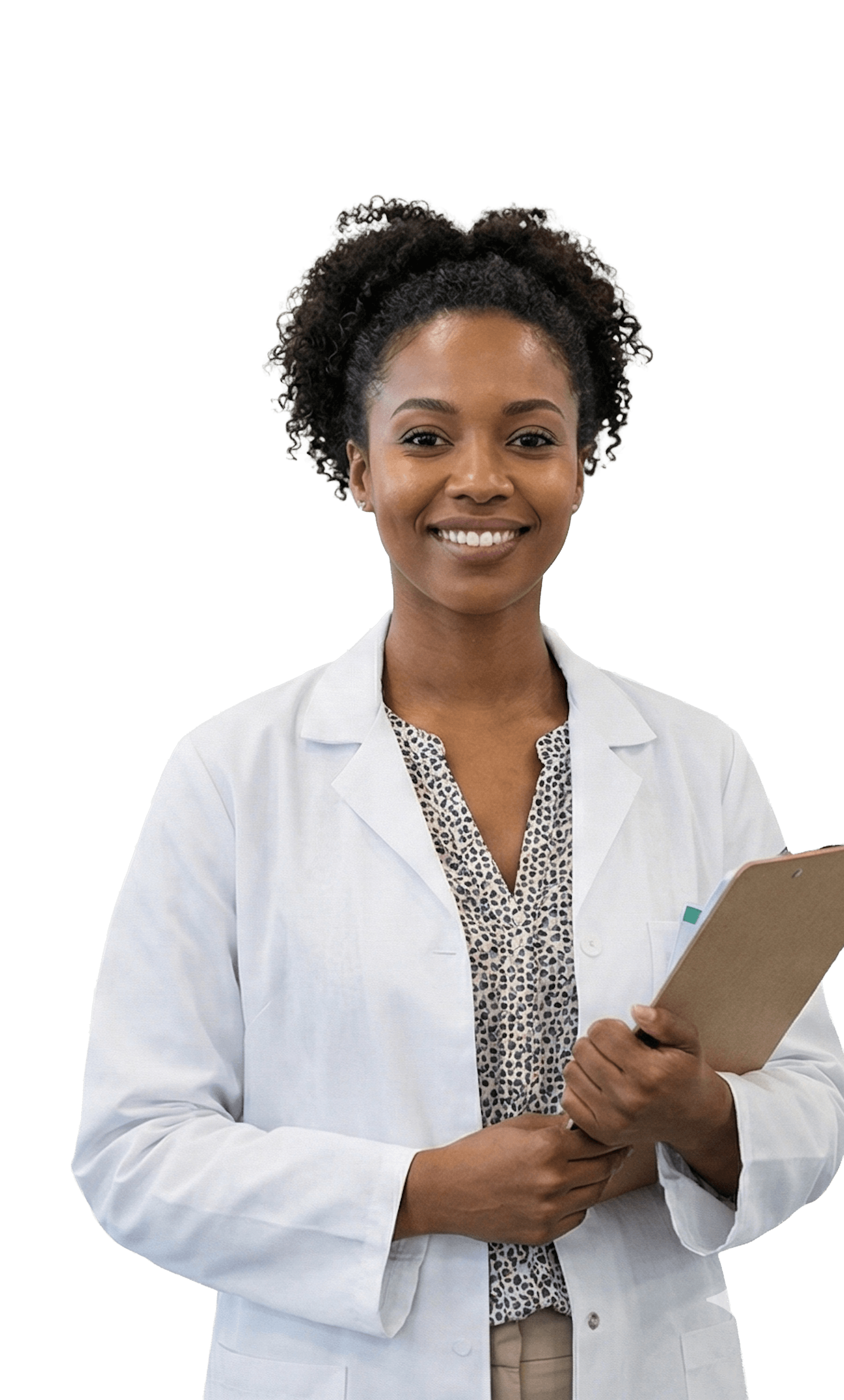 Female pharmacist holding a clipboard